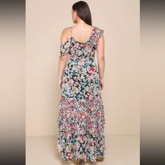 NWT Lulus Radiant Hunter Green Floral Print Chiffon Maxi Dress - Picture 3 of 12